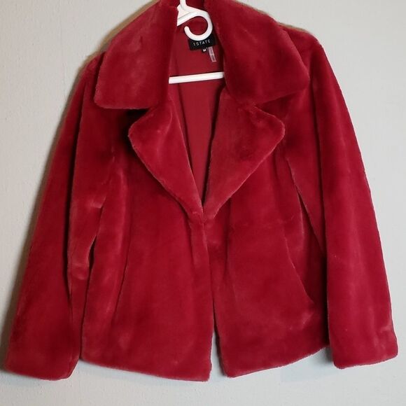 1. State Faux‎ Mink Wide Collar Burgundy Red/Magenta Fur Coat Jacket M - Picture 4 of 7